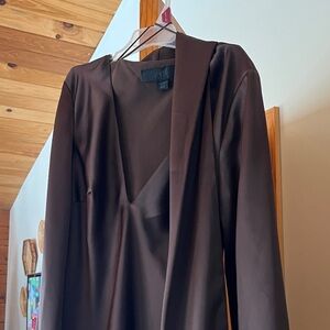 Zara Satin Chocolate Brown Women Dress with Scarf